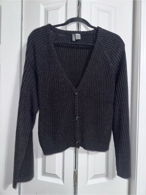H&M Black V-Neck Ribbed Cardigan